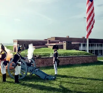 Watch battle reenactments at Fort McHenry in Baltimore.
